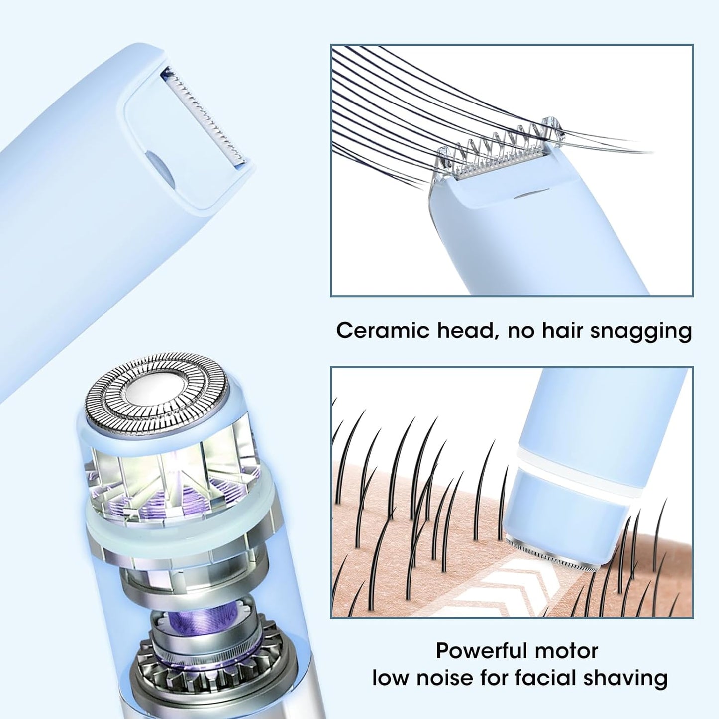 Bikini Trimmer Women Body Shaver 2 in 1 Wet Dry Pubic Hair Trimmer Rechargeable Cordless Razor for Face Lip Chin Underarm Legs (Blue)
