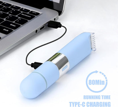 Bikini Trimmer Women Body Shaver 2 in 1 Wet Dry Pubic Hair Trimmer Rechargeable Cordless Razor for Face Lip Chin Underarm Legs (Blue)