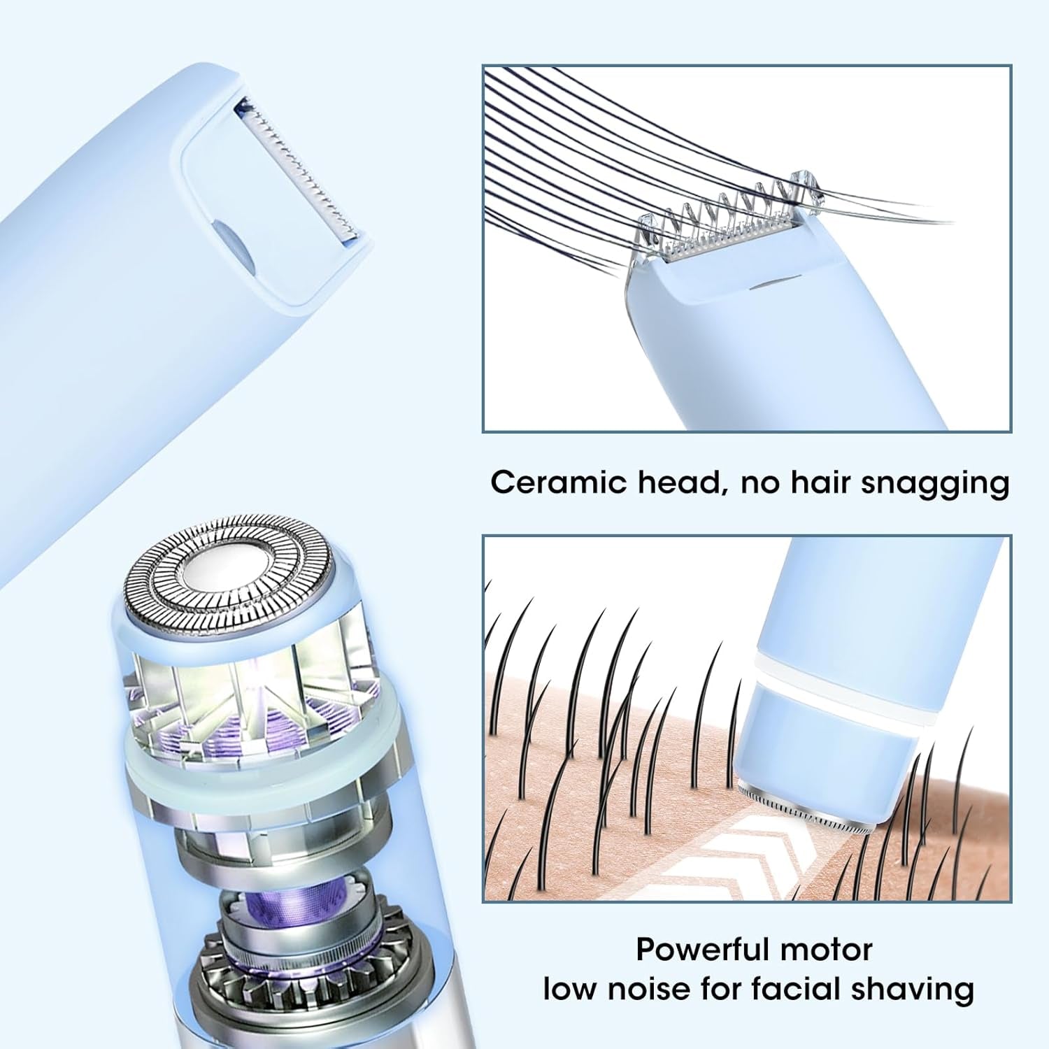Bikini Trimmer Women Body Shaver 2 in 1 Wet Dry Pubic Hair Trimmer Rechargeable Cordless Razor for Face Lip Chin Underarm Legs (Blue)